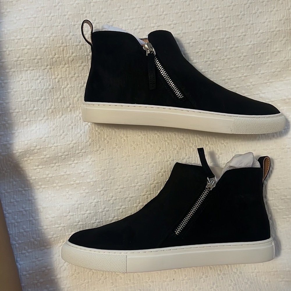 JCREW microsuede side zip high top sneakers